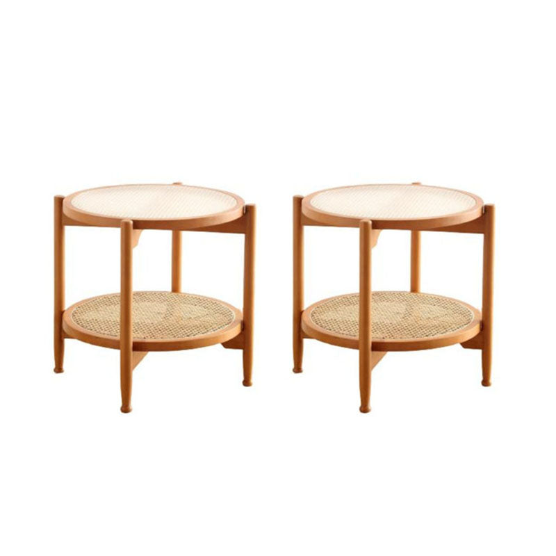 21.65" Tall Round Glass Top Side Table Wood 4 Legs End Table with Shelf