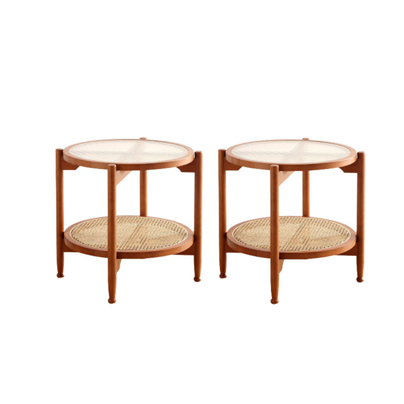 21.65" Tall Round Glass Top Side Table Wood 4 Legs End Table with Shelf