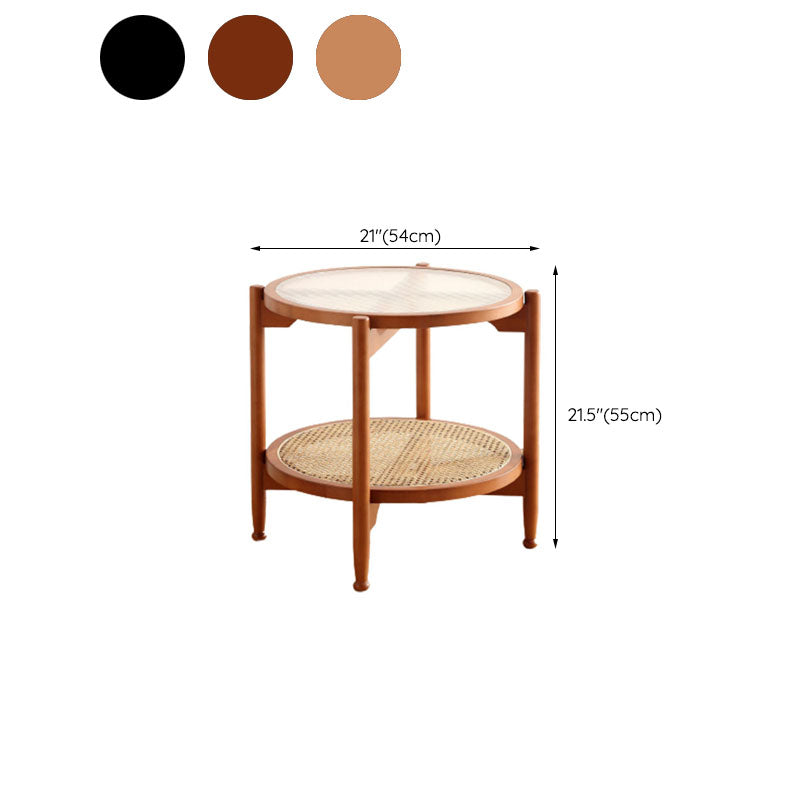 21.65" Tall Round Glass Top Side Table Wood 4 Legs End Table with Shelf