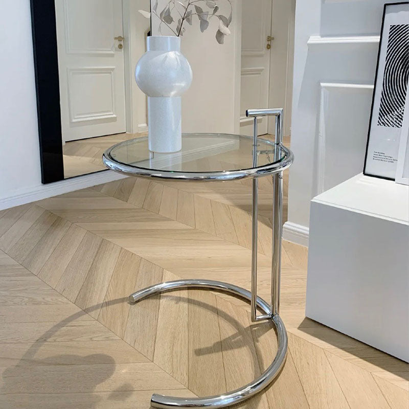 26.4" Tall Round Glass Top End Table Stainless Steel C Side Table