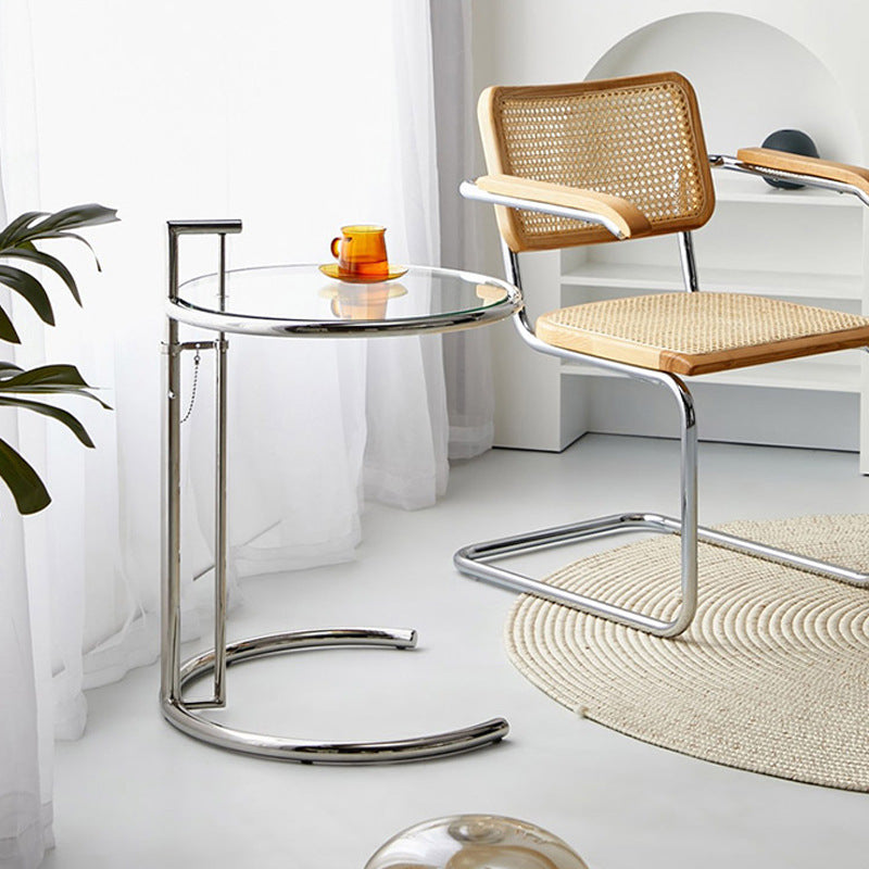 26.4" Tall Round Glass Top End Table Stainless Steel C Side Table