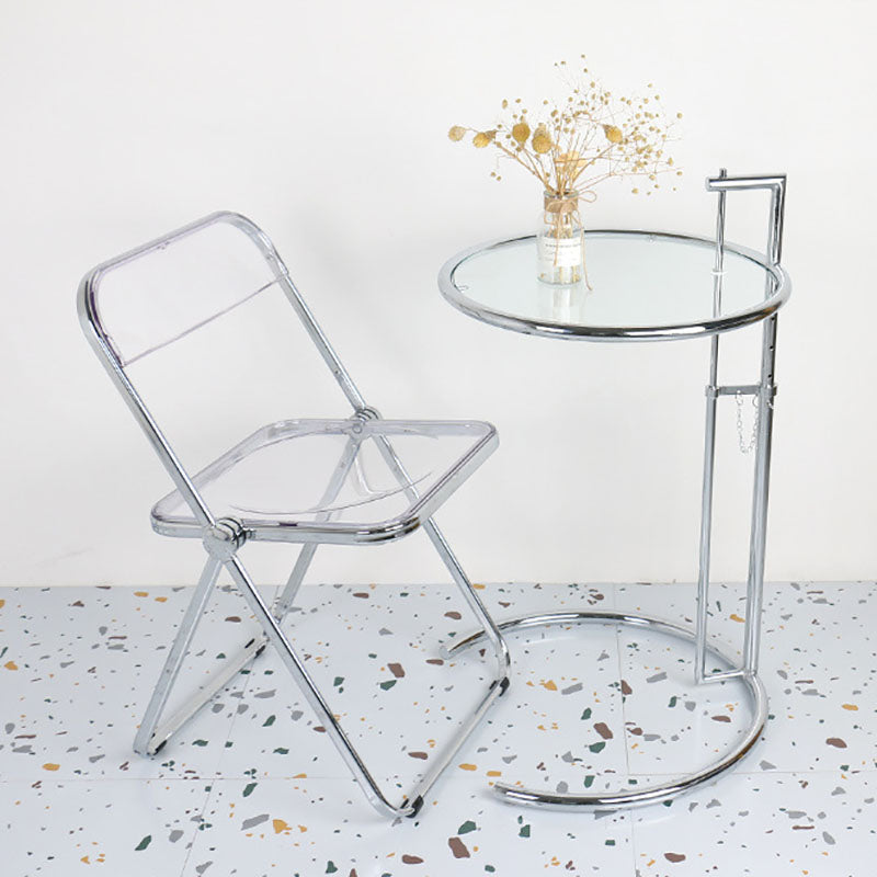 26.4" Tall Round Glass Top End Table Stainless Steel C Side Table