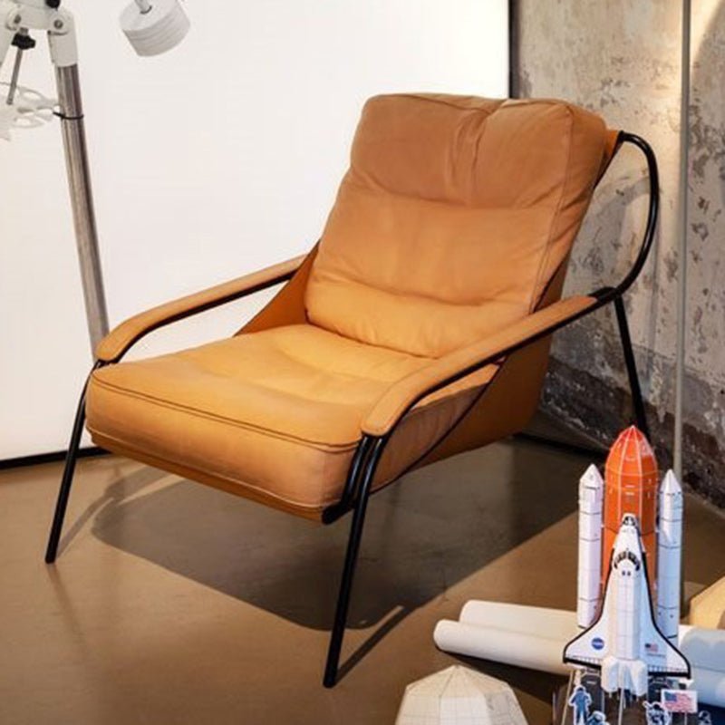 Fixed Back Lounge Chair Fabric Seat Sloped Arms Chair with Black Legs