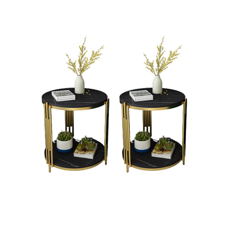 Modern Slate Round Side End Table Metal 3 Legs Side Table with Shelf
