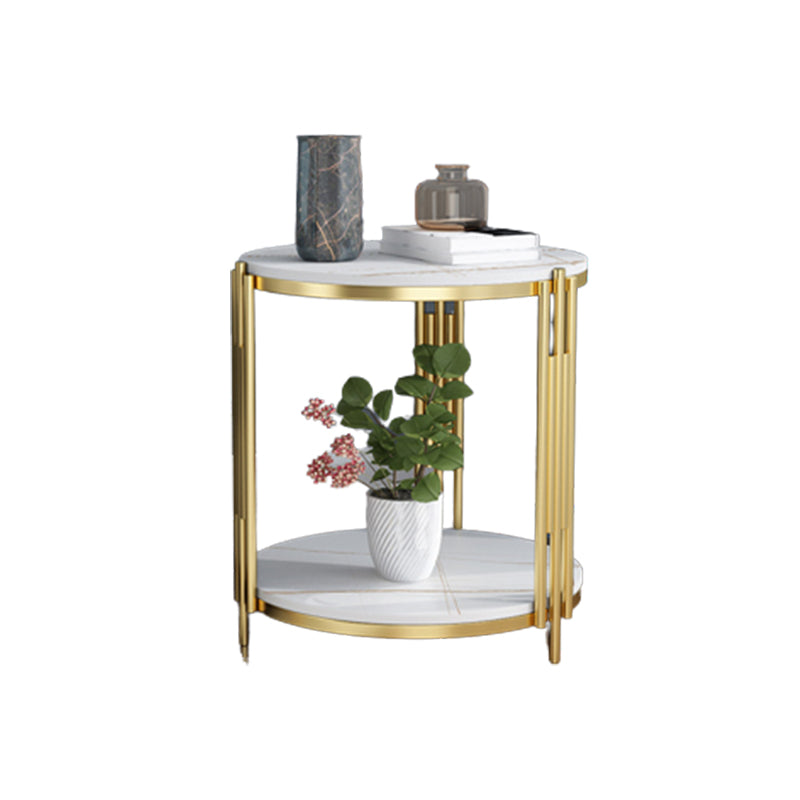 Modern Slate Round Side End Table Metal 3 Legs Side Table with Shelf