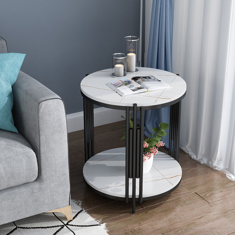 Modern Slate Round Side End Table Metal 3 Legs Side Table with Shelf