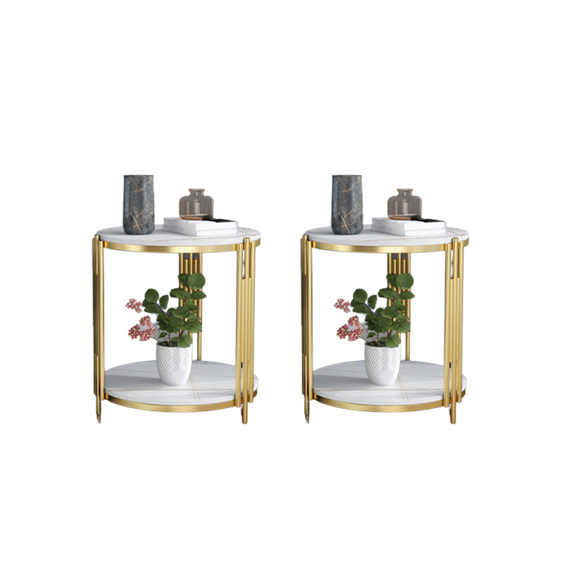 Modern Slate Round Side End Table Metal 3 Legs Side Table with Shelf
