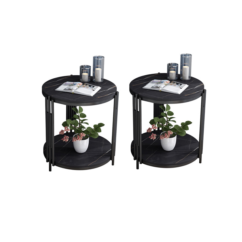 Modern Slate Round Side End Table Metal 3 Legs Side Table with Shelf