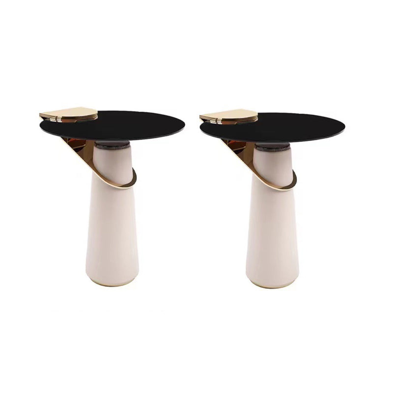 Round Glass Top Side Table 23.62" Tall Leather Pedestal End Table
