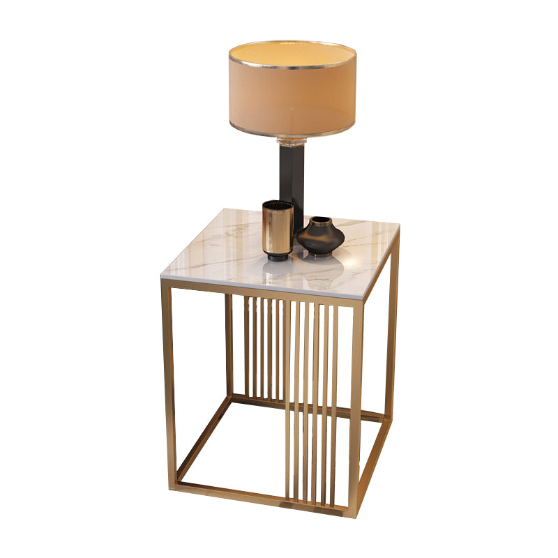 Modern Square Slate Top Side Table 19.68" Tall Steel Frame End Table