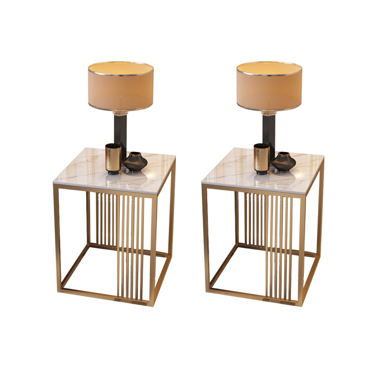 Modern Square Slate Top Side Table 19.68" Tall Steel Frame End Table