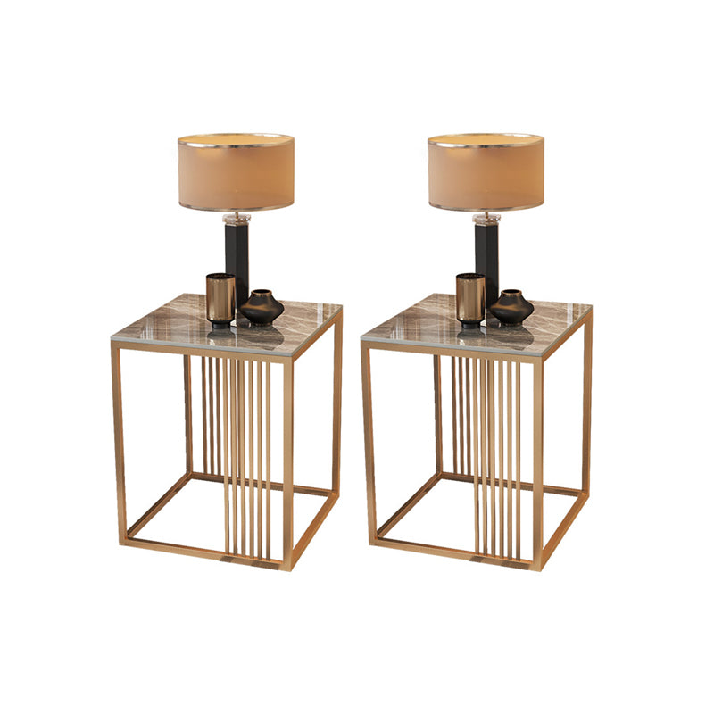Modern Square Slate Top Side Table 19.68" Tall Steel Frame End Table