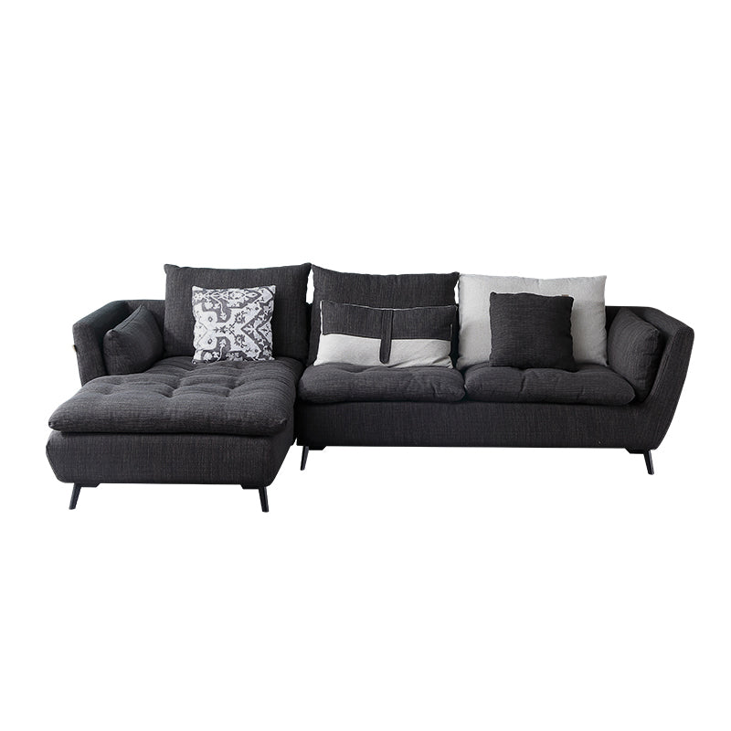 66" Wide Modern Sectional Sofa Square Arm Grey Tufted Sectional