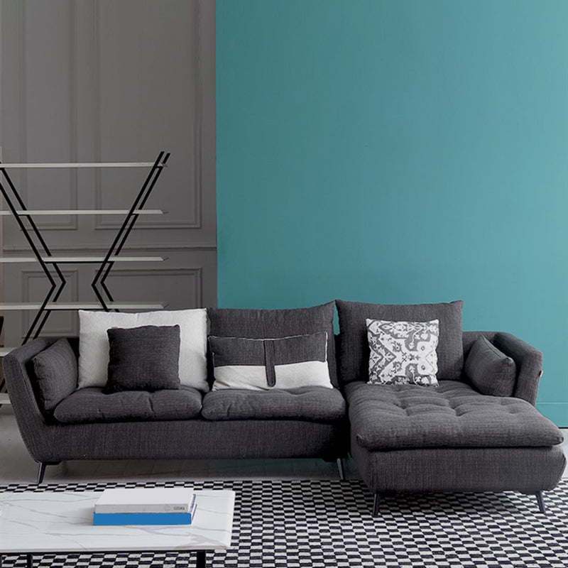 66" Wide Modern Sectional Sofa Square Arm Grey Tufted Sectional