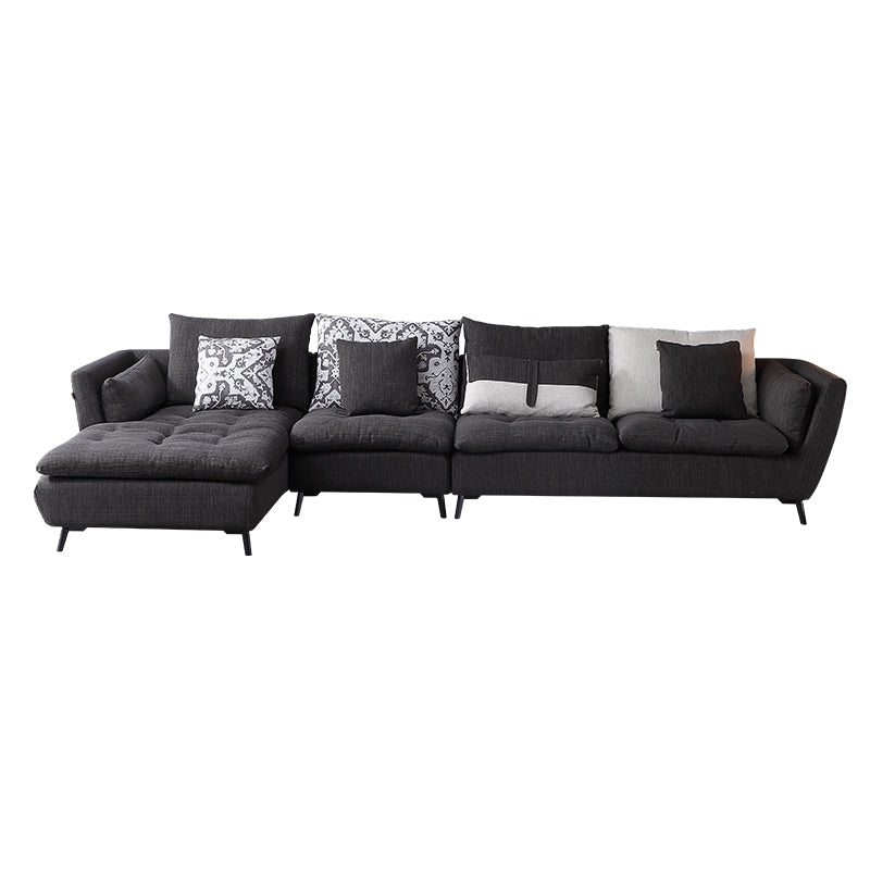 66" Wide Modern Sectional Sofa Square Arm Grey Tufted Sectional
