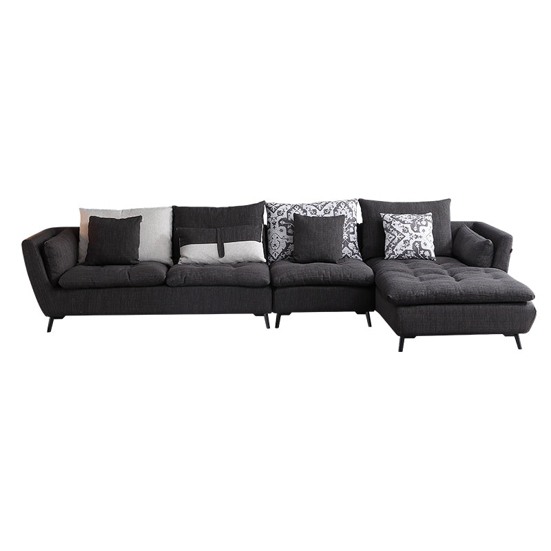 66" Wide Modern Sectional Sofa Square Arm Grey Tufted Sectional
