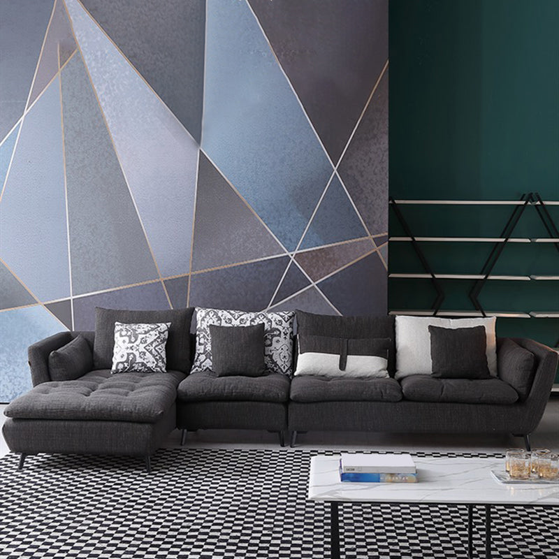 66" Wide Modern Sectional Sofa Square Arm Grey Tufted Sectional