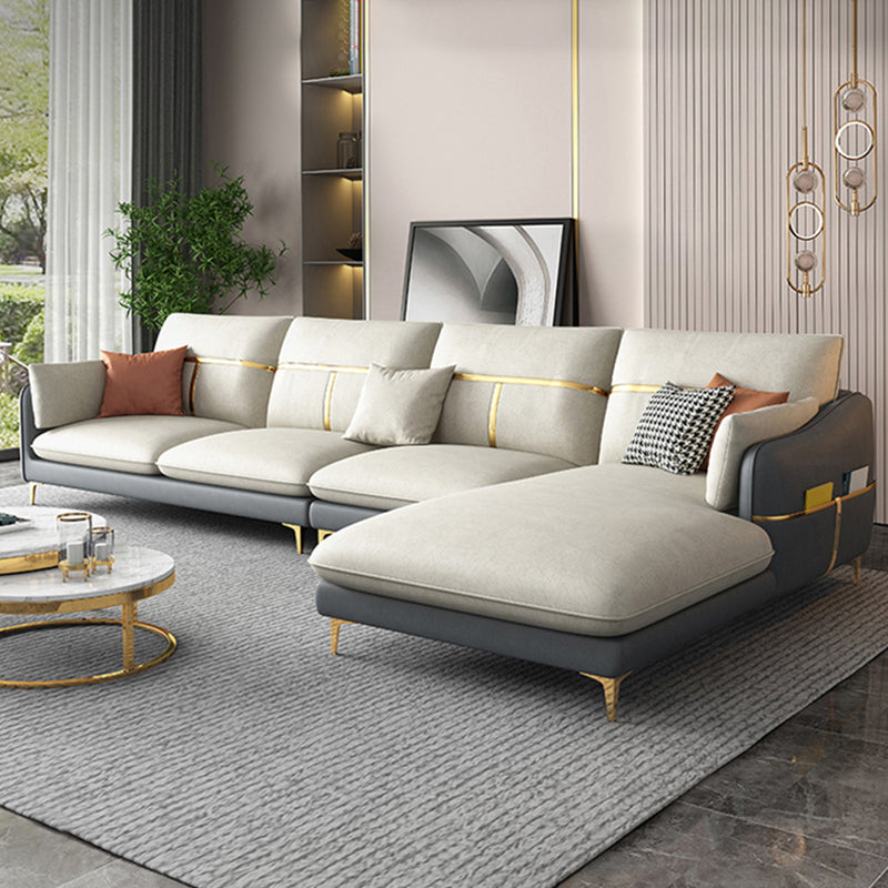 Grey 4-seat Faux Leather Sectional Sofa L-shape Sloped Arm Sectional