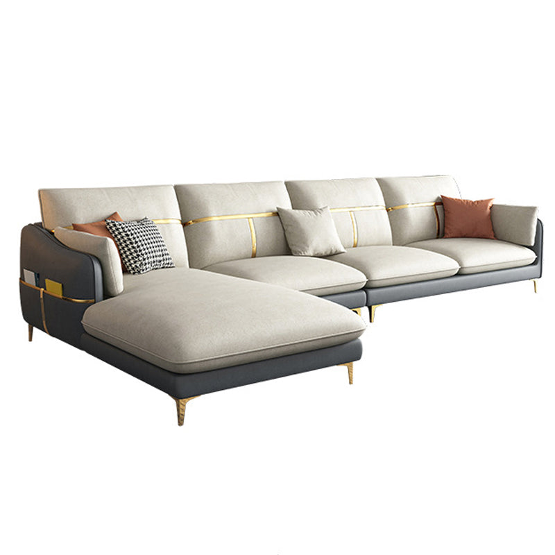 Grey 4-seat Faux Leather Sectional Sofa L-shape Sloped Arm Sectional