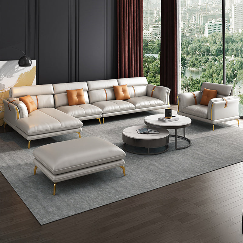 35.43" High Flared Arm Sectional Faux Leather Sectional with 3 Pillows