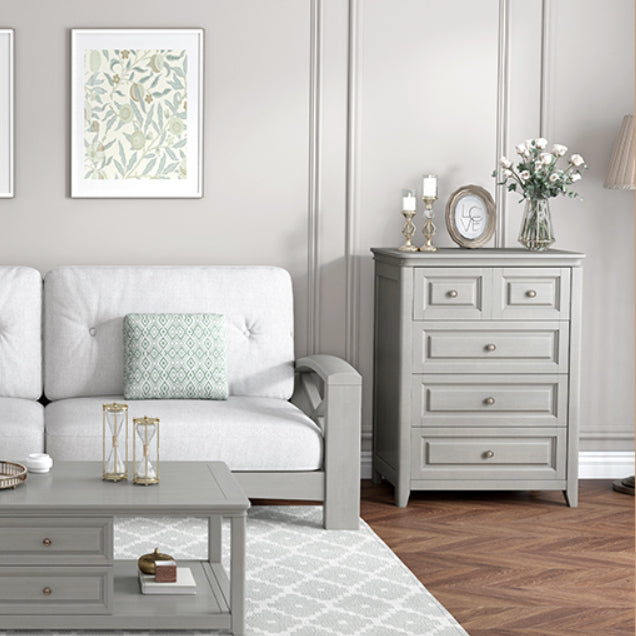 Contemporary Rubberwood Storage Cabinet with Drawers in Gray