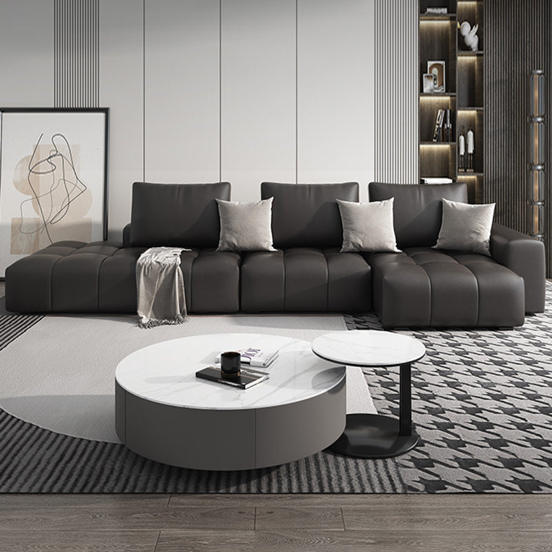 Faux Leather Pillow Back Sectional Brown/Black 106.29" Wide Sectional