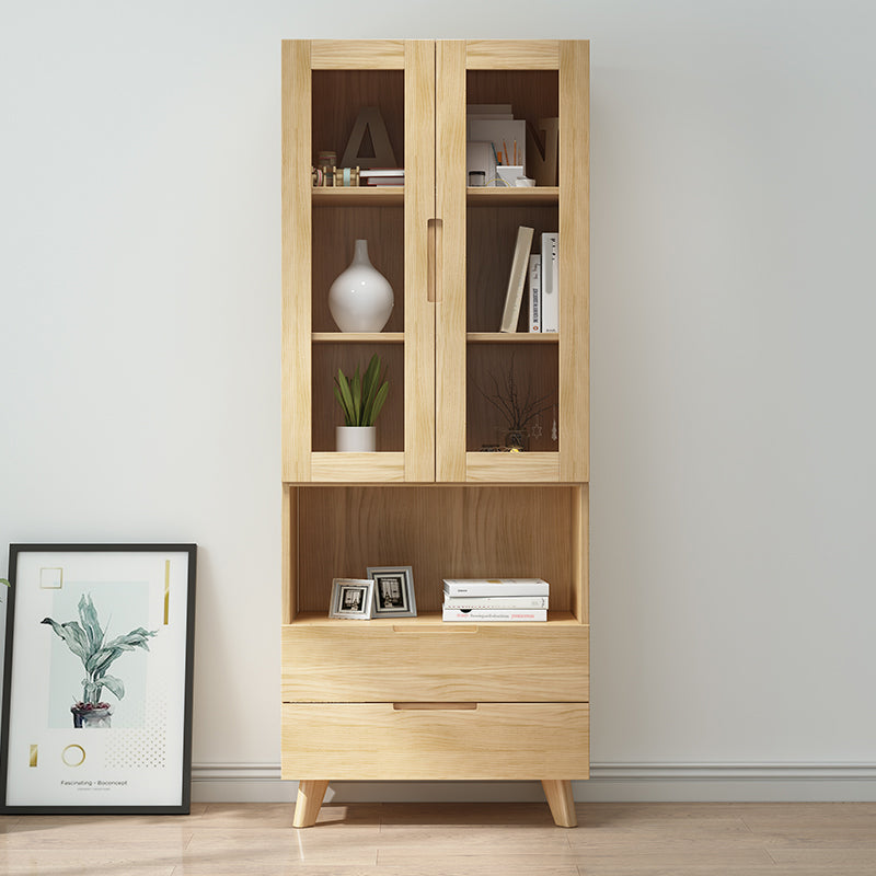70.9" Tall Modern Natural Cabinet Solid Wood Chest with Glass Door