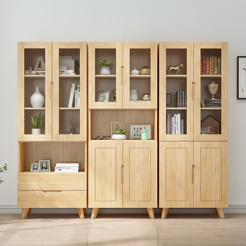 70.9" Tall Modern Natural Cabinet Solid Wood Chest with Glass Door