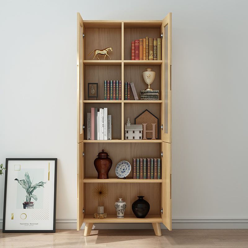70.9" Tall Modern Natural Cabinet Solid Wood Chest with Glass Door