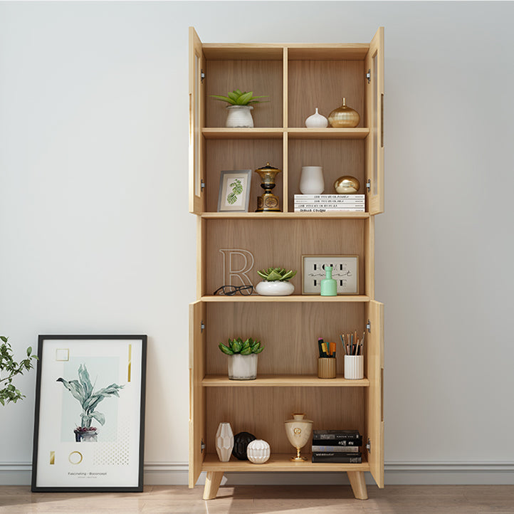 70.9" Tall Modern Natural Cabinet Solid Wood Chest with Glass Door