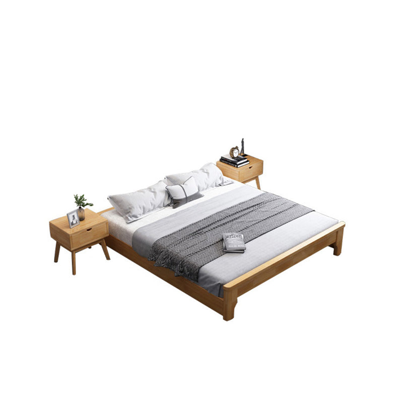 Solid Wood Platform Bed Rubberwood Platform Bed Frame Mid-Century Modern Natural