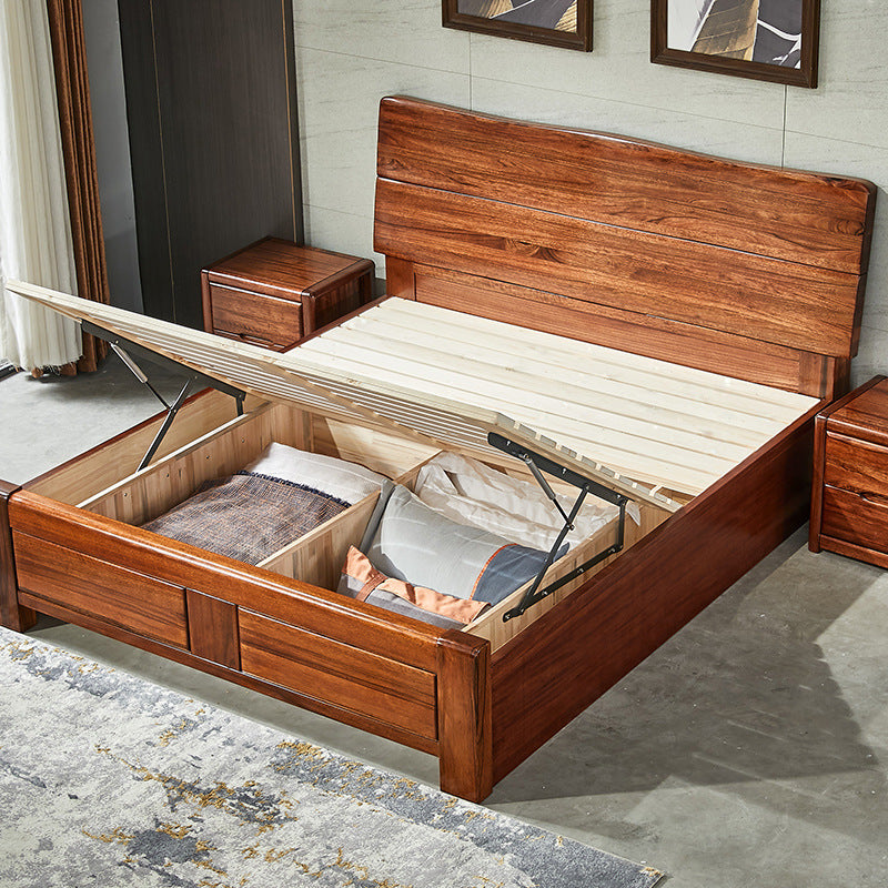 Traditional Solid Wood Standard Bed Solid Color Bed with Headboard