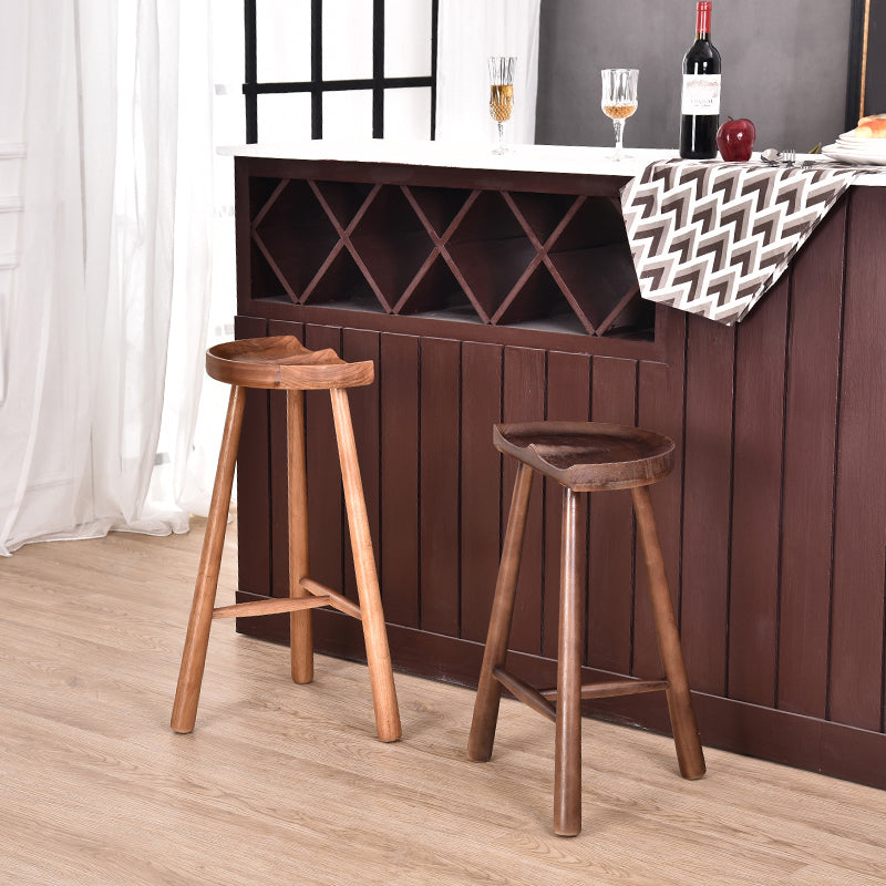 Industrial Backless Solid Wood Counter Stool Wooden Armless High Chair with 3 Legs