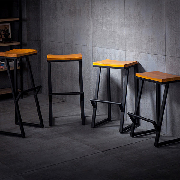 Contemporary Metal Counter Stool Wood Seat Bar Stool for Living Room