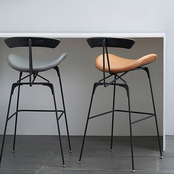 Contemporary Armless Counter Stool Faux Leather Low Back Bar Stool for Indoor