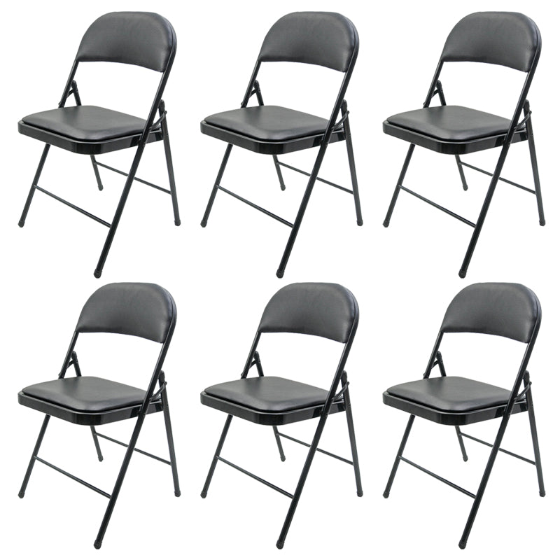 Contemporary Black Metal Frame Chair Armless Faux Leather Conference Chair