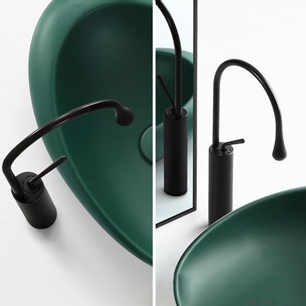 Modern Bathroom Sink Porcelain Pop-Up Drain Oval-Shape Vessel Lavatory Sink