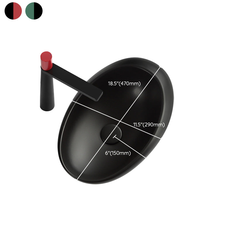 Modern Bathroom Sink Porcelain Pop-Up Drain Oval-Shape Vessel Lavatory Sink
