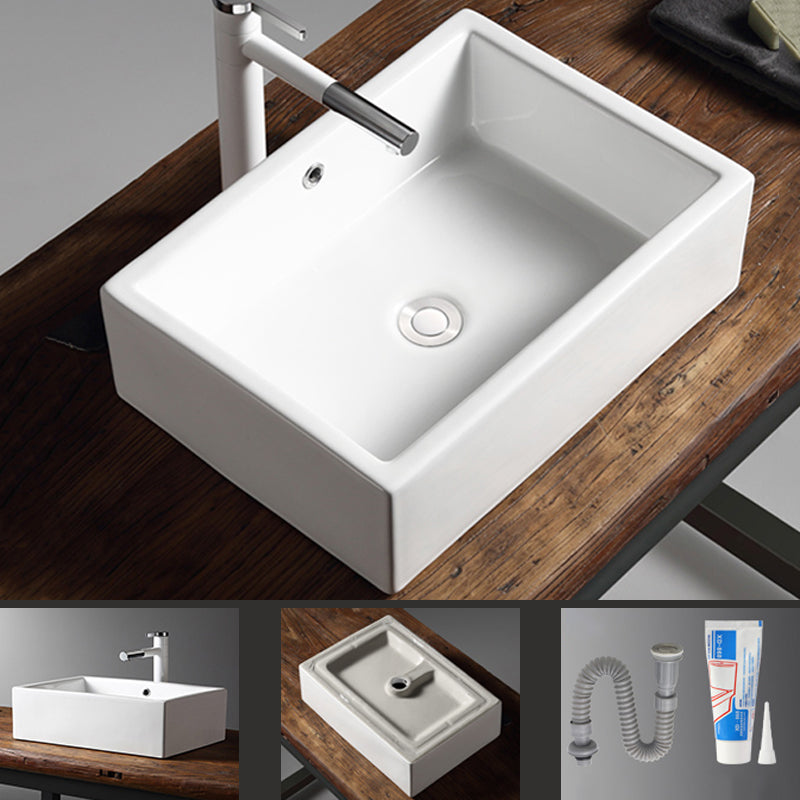 Modern Bathroom Sink Porcelain Rectangular with Drain Assembly Vessel Lavatory Sink