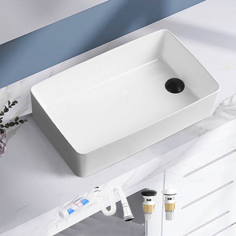 Contemporary Bathroom Sink Porcelain Solid Color Rectangular Vessel Lavatory Sink