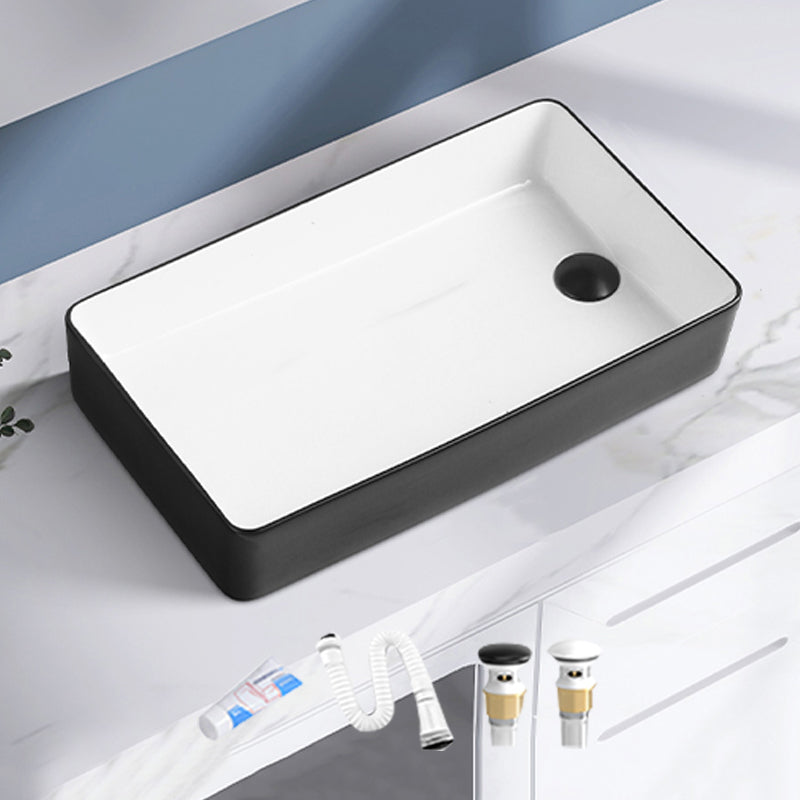 Contemporary Bathroom Sink Porcelain Solid Color Rectangular Vessel Lavatory Sink