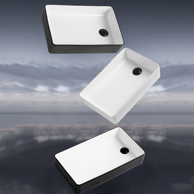 Contemporary Bathroom Sink Porcelain Solid Color Rectangular Vessel Lavatory Sink