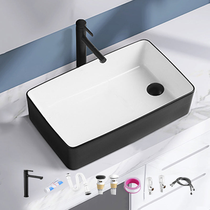 Contemporary Bathroom Sink Porcelain Solid Color Rectangular Vessel Lavatory Sink