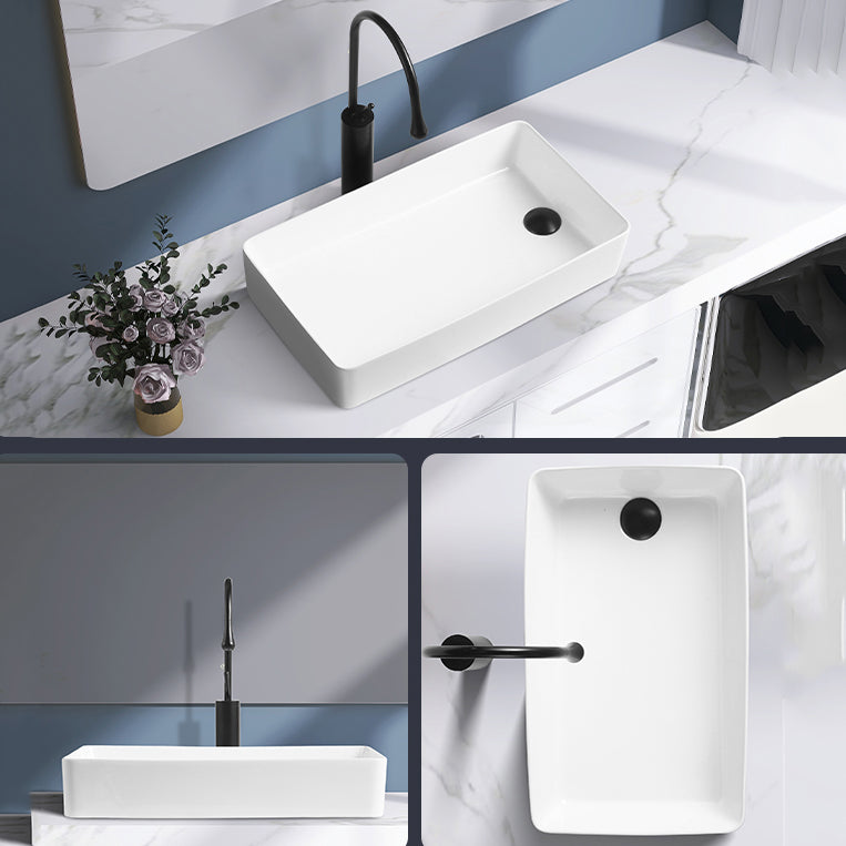 Contemporary Bathroom Sink Porcelain Solid Color Rectangular Vessel Lavatory Sink