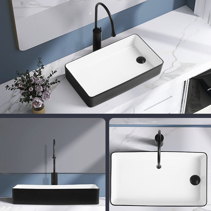Contemporary Bathroom Sink Porcelain Solid Color Rectangular Vessel Lavatory Sink