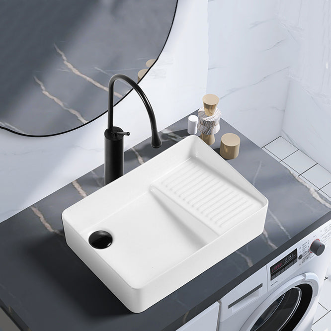 Contemporary Bathroom Sink Porcelain Solid Color Rectangular Vessel Lavatory Sink
