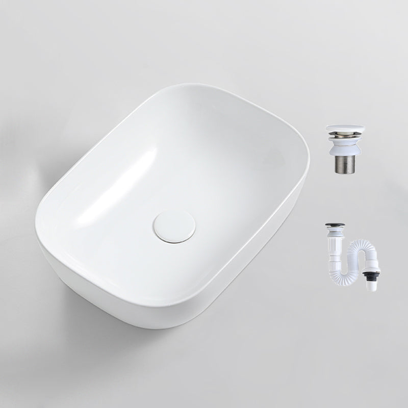 Contemporary Bathroom Sink Porcelain Solid Color Rectangular Vessel with Pop-Up Drain