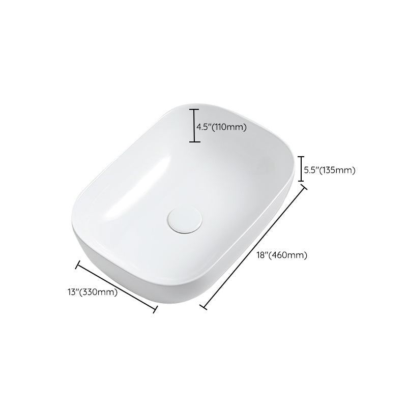 Contemporary Bathroom Sink Porcelain Solid Color Rectangular Vessel with Pop-Up Drain