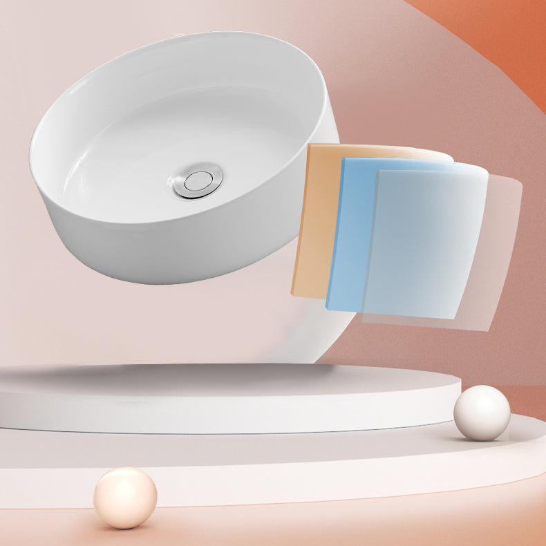 Contemporary Bathroom Sink with Single Faucet Hole Porcelain Round Vessel