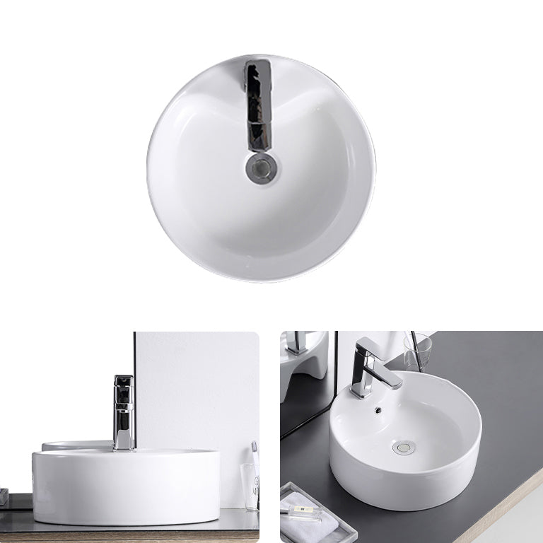 Contemporary Bathroom Sink with Single Faucet Hole Porcelain Round Vessel